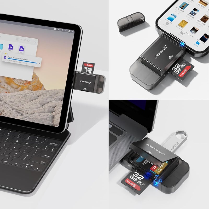 JOOPSHEE 6-in-1 SD/TF Card Reader Adapter with SD Card Storage USB A & Type C Port & USB 3.0 Slots for Micro SD/SDHC/SDXC/MMC Memory Cards, Compatible with PC, MacBook, Chromebook, Android Phone, i-Phone - Image 5